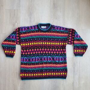 Vintage Private Eyes Multicolor Geometric Crewneck Sweater